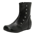 thumbnail image 6 of Mid Calf Boots for Women Hidden Wedge Low Heel Fashion Cap Toe Splice Leather Studded Zip up Winter Booties, 6 of 6