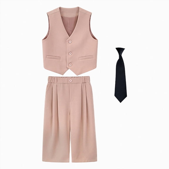 WXFAZCVU Girl's 3 Piece Outfits Elegant Sleeveless Suit Vest Dress Pants and Tie Formal Suit Size 11-12 Years