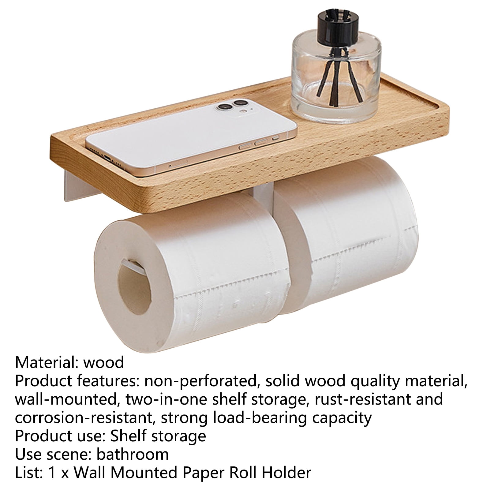 Solid Wood Tissue Holder Paper Roll Holder Wall-mounted Toilet