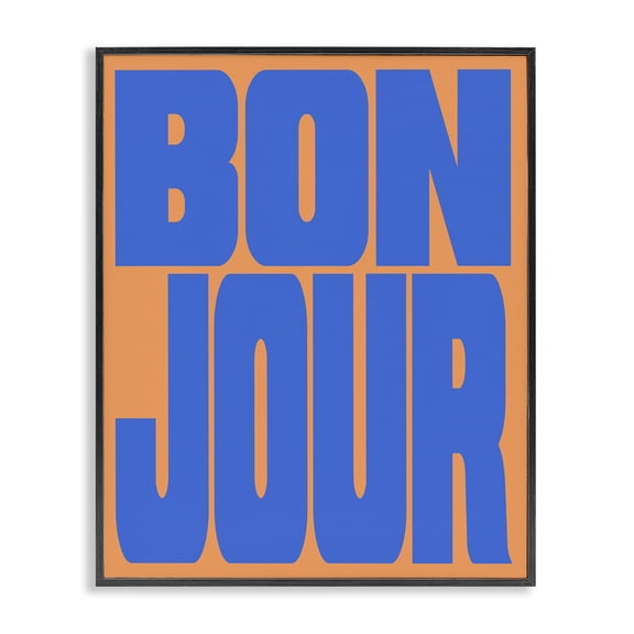 Stupell Industries Bonjour Blue & Orange Quotes and Sayings Painting Black Framed Art Print Wall Art, 11 x 14