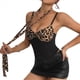 thumbnail image 3 of Top Corto con Cuello Halter y Estampado de Leopardo en Contraste para Mujer, Escote en V Profundo, de Botones, Sin Mangas y Espalda Abierta Negro M, 3 of 10