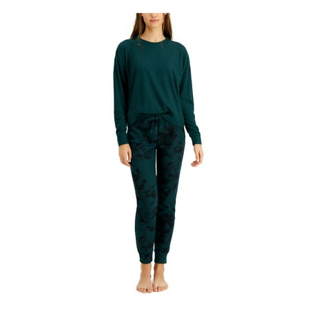 

JENNI Sets Navy Textured Solid Long Sleeve Crew Neck T-Shirt Cuffed Sleepwear Size XL
