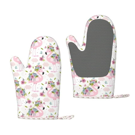 

Zeuib Flamingo And Flowers Print Oven Mitts Oven Gloves with Non-Slip Silicone Heat and Slip Resistant Cooking Mitt Set for Cooking and Baking (2 Count)