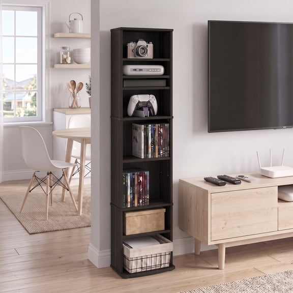 Furinno JAYA Space Saving Multimedia Storage Tower, Espresso