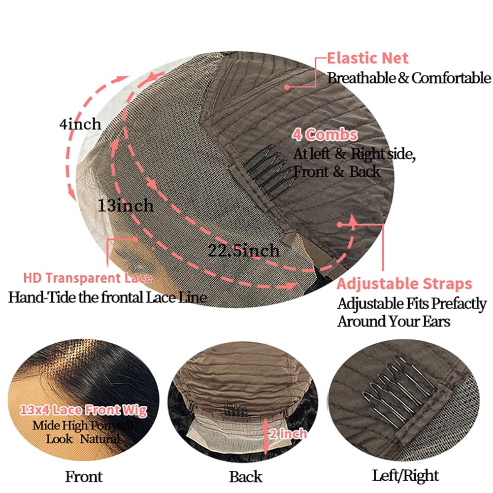 Short Body Wigs for Black Women Human Hair Pre Plucked Glueless Body Wave Lace Front Wigs Human Hair with Baby Hair 13x4 HD Transparent Lace Frontal Wigs with Natural Hairline 14 Inch