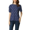 thumbnail image 1 of INSPIRE CHIC Hauts Froncés pour Femmes Col Rond Manches Courtes Dos Goutte d'Eau Blouse Florale TP Bleu Foncé, 1 of 6