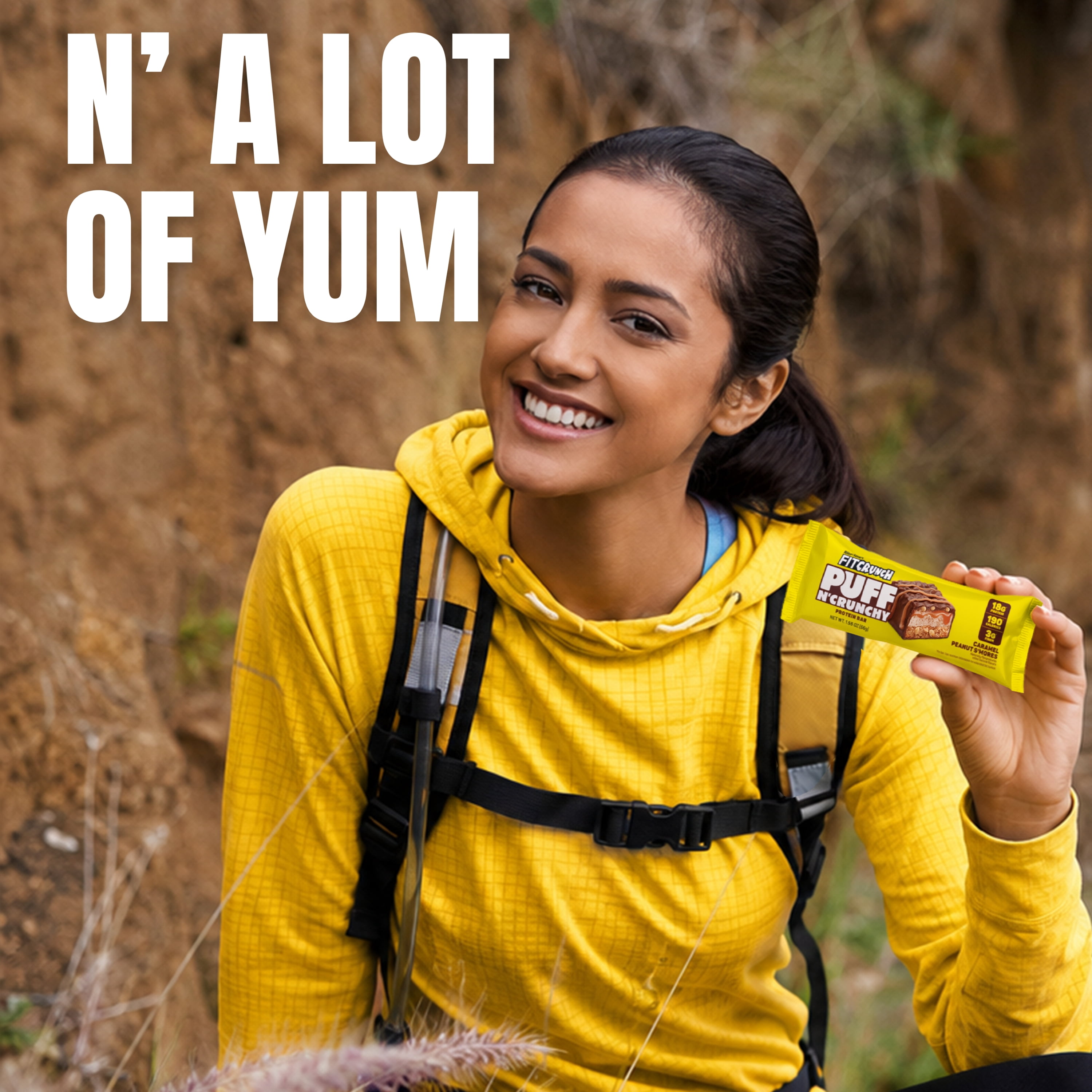FITCRUNCH Puff n' Crunchy, Peanut Caramel Smores, 18g Protein, 4 Count