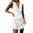 thumbnail image 1 of Vestido sin mangas de lino con cuello en V para mujer - Falda chaleco ajustada de color liso para verano, mezcla de poliéster - Tallas S-XXL para vacaciones/uso diario, 1 of 4