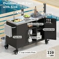 thumbnail image 3 of DTTRA 55.5" Outdoor Kitchen Island Grill Cart with Stainless Steel Sink, Black, 3 of 10