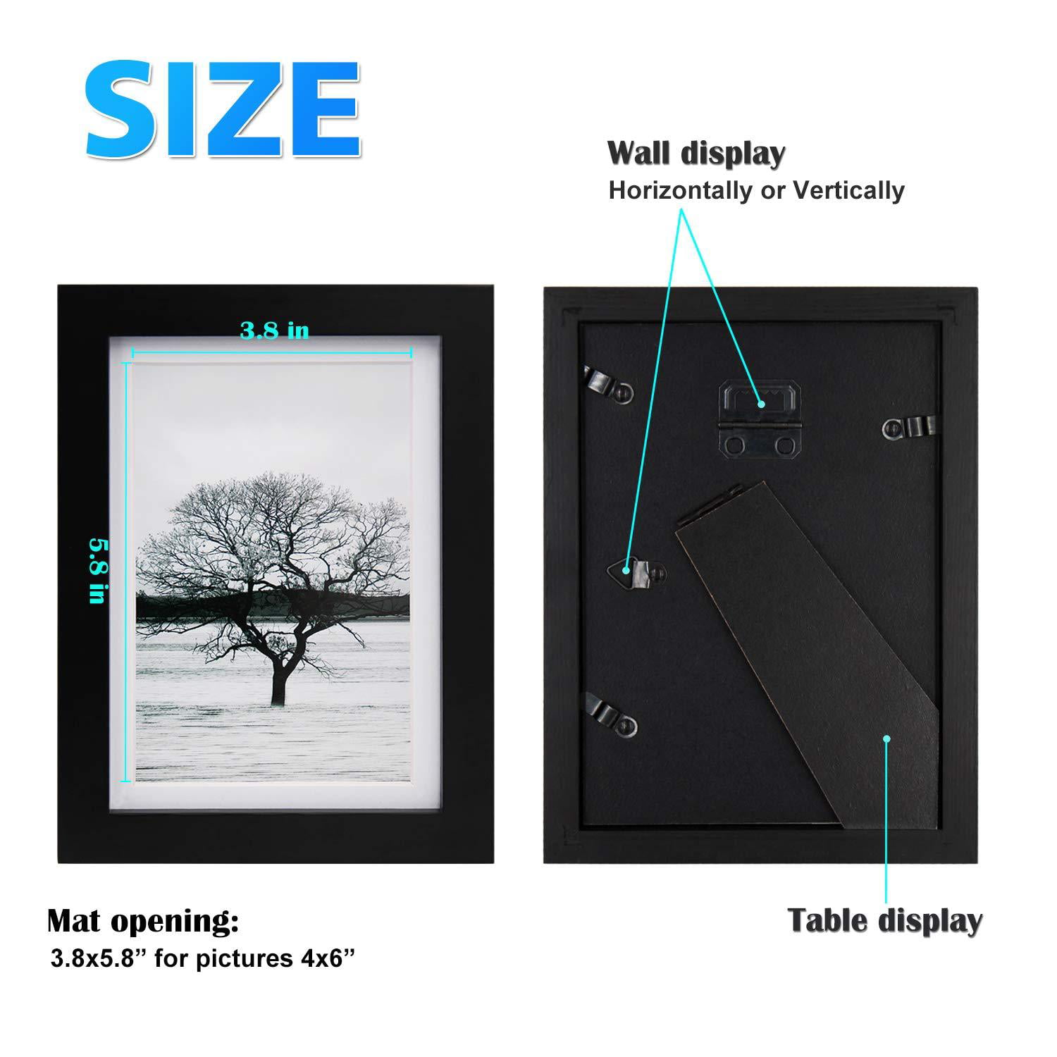 Egofine 5x7 Picture Frames 4 PCS Made of Solid Wood HD Plexiglass for Table Top Display and Wall Mounting Photo Frame Black
