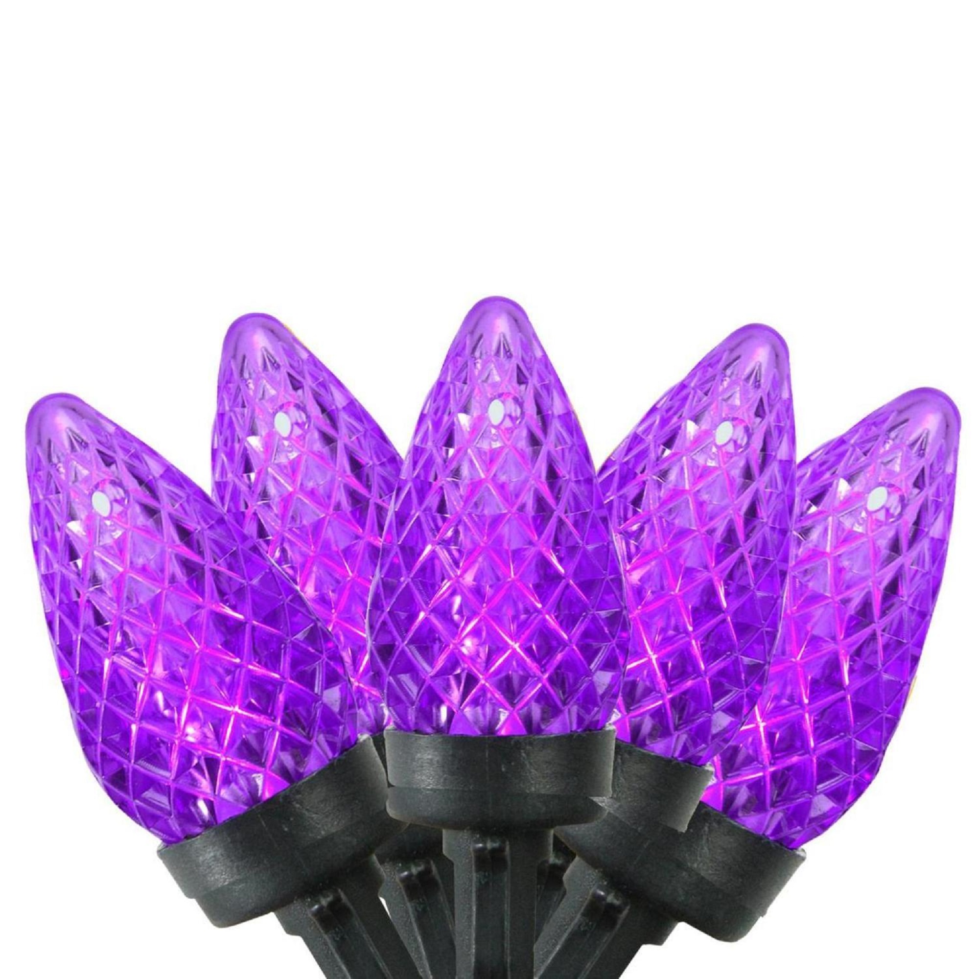 50 Purple LED Faceted C9 Halloween and Christmas Lights 20 ft Black