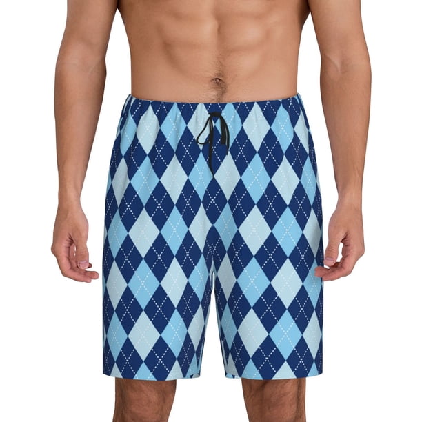 Fotbe Blue Squares Pantalones Cortos de Pijama para Hombre, Ropa de Dormir, Pantalones de Pijama Cortos para Hombre-Medium