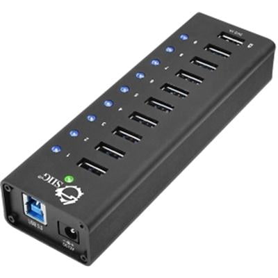 SIIG Hub USB 10 ports avec 9 ports de Données USB 3.0 et 1 Port de Charge, Adaptateur Secteur 12V/5A, pour Tablettes, Smartphones, Disque Dur