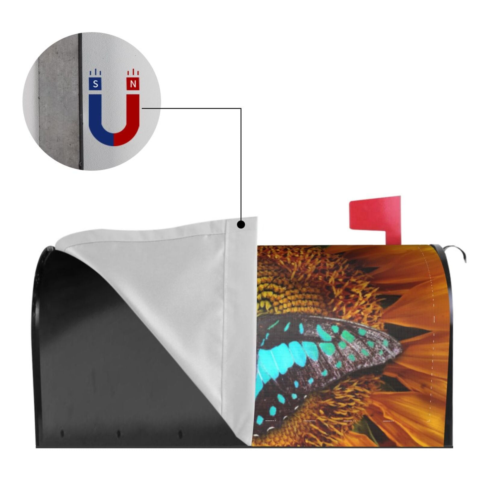 Gukieu Butterfly Alighted On Sunflowers Print Magnetic Mailbox Cover, Sun-proof and Waterproof Home Yard Mailbox Cover-21x18 in