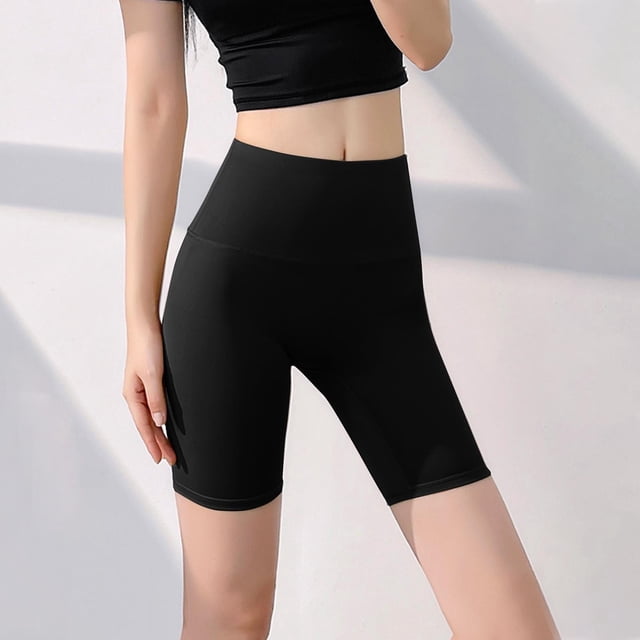 Pantalones cortos de yoga de color liso para mujer, ropa interior moldeadora de cintura alta, realce de cadera, compresión abdominal, moldeador corporal, de poliéster.