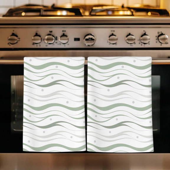 Sage Green Stripes Kitchen Towels Set of 4, Modern Simple Gradient Waves Lines Absorbent Dish Towels for Kitchen, Microfiber Hand Towel, Quick Drying Tea Towel for Cleaning Decorative Dishcloths