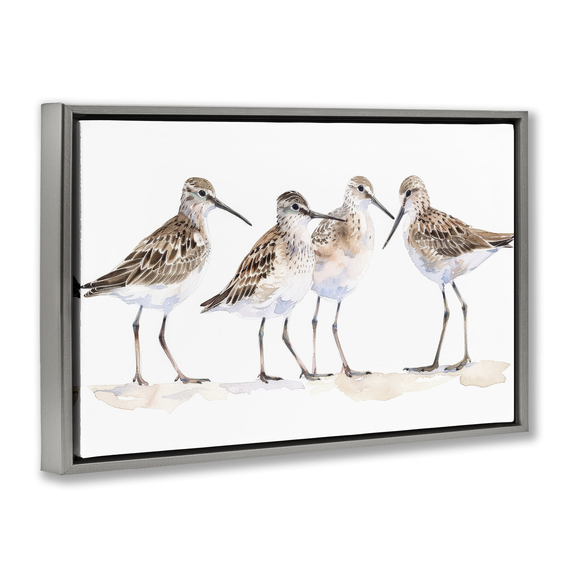 Stupell Industries Sand Pipers Gathered Animals Painting Gray Floater Framed Canvas Art Print Wall Art, 25 x 17