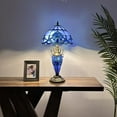 thumbnail image 2 of Tiffany Table Lamp Blue Stained Glass Shade And Base Baroque Style Lavender LED Bulbs Included for Living Room Bedroom Bedside 12"W*12"D*22"H, 2 of 7