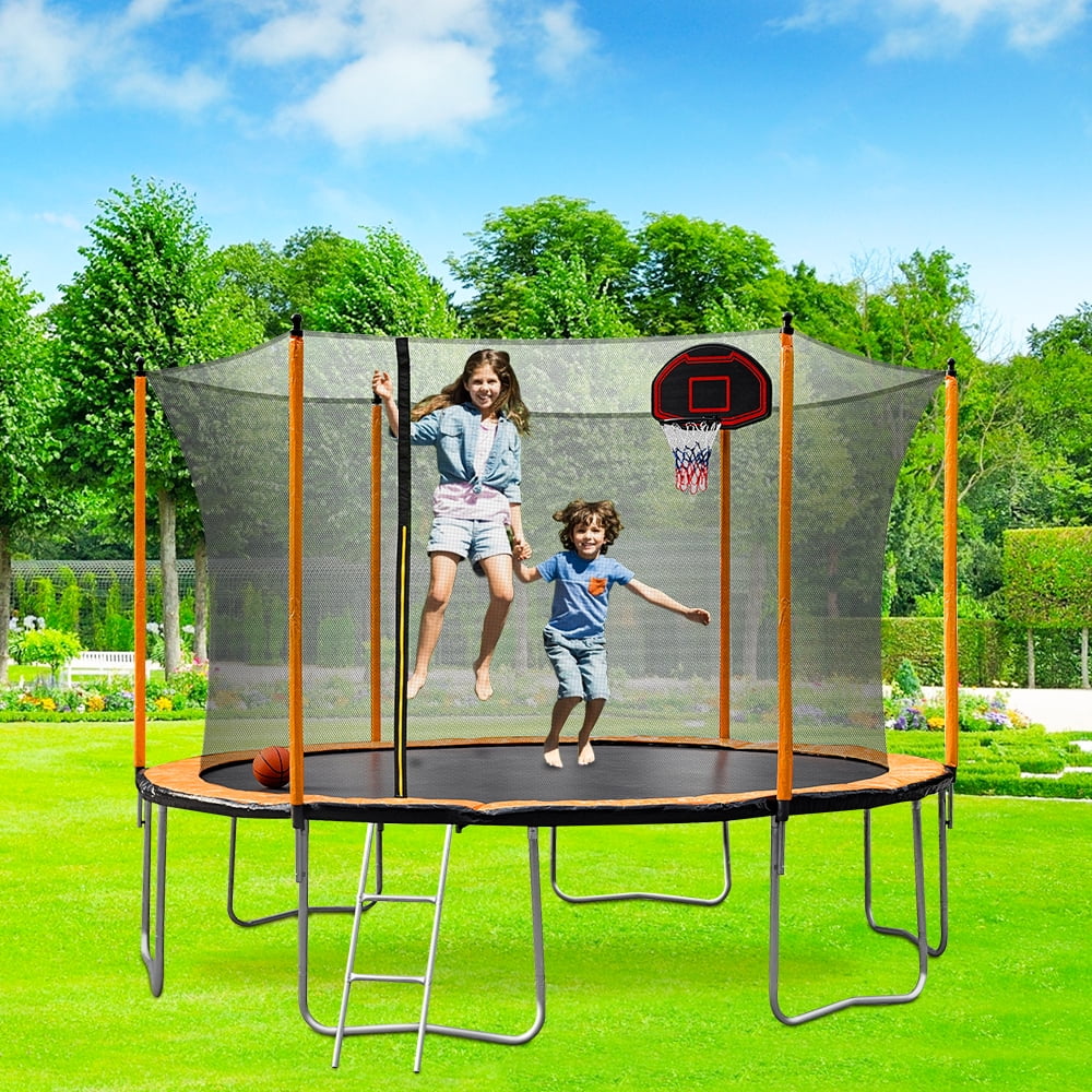 CPC 16FT Tram-políne with Enclosure Basketball Hoop and Ladder 1000LBS Tram-políne for Adults Kids Outdoor Family Jumping Tram-políne for 6-8 Kids ASTM & Chemical Test Approved 