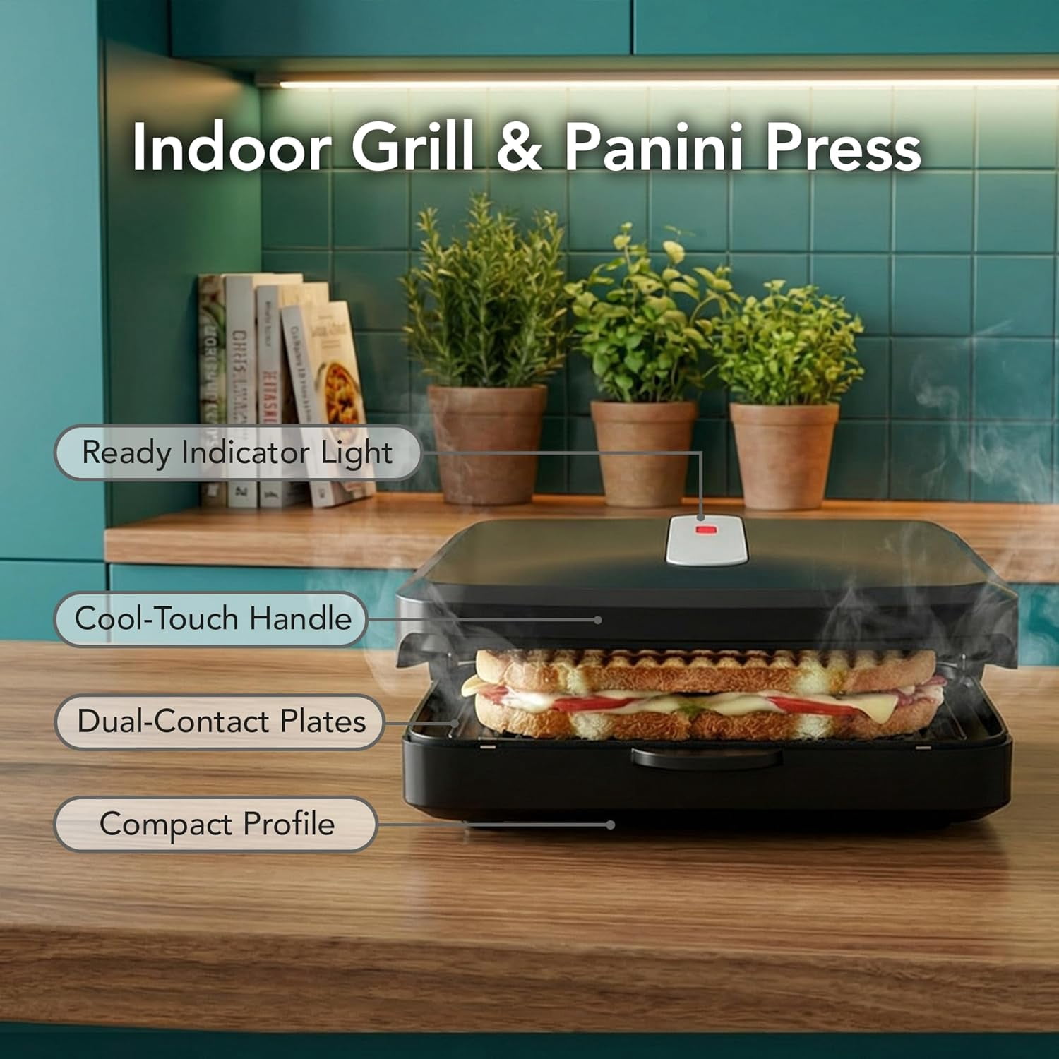 OVENTE 2-Serving Electric Indoor Grill & Panini Press, Black GP222B | 750W Non-Stick Plate Coating, Opens 90 Degrees, 10.7" x 7.7" Space Saving Design 50W Contact Grill for Burgers & More