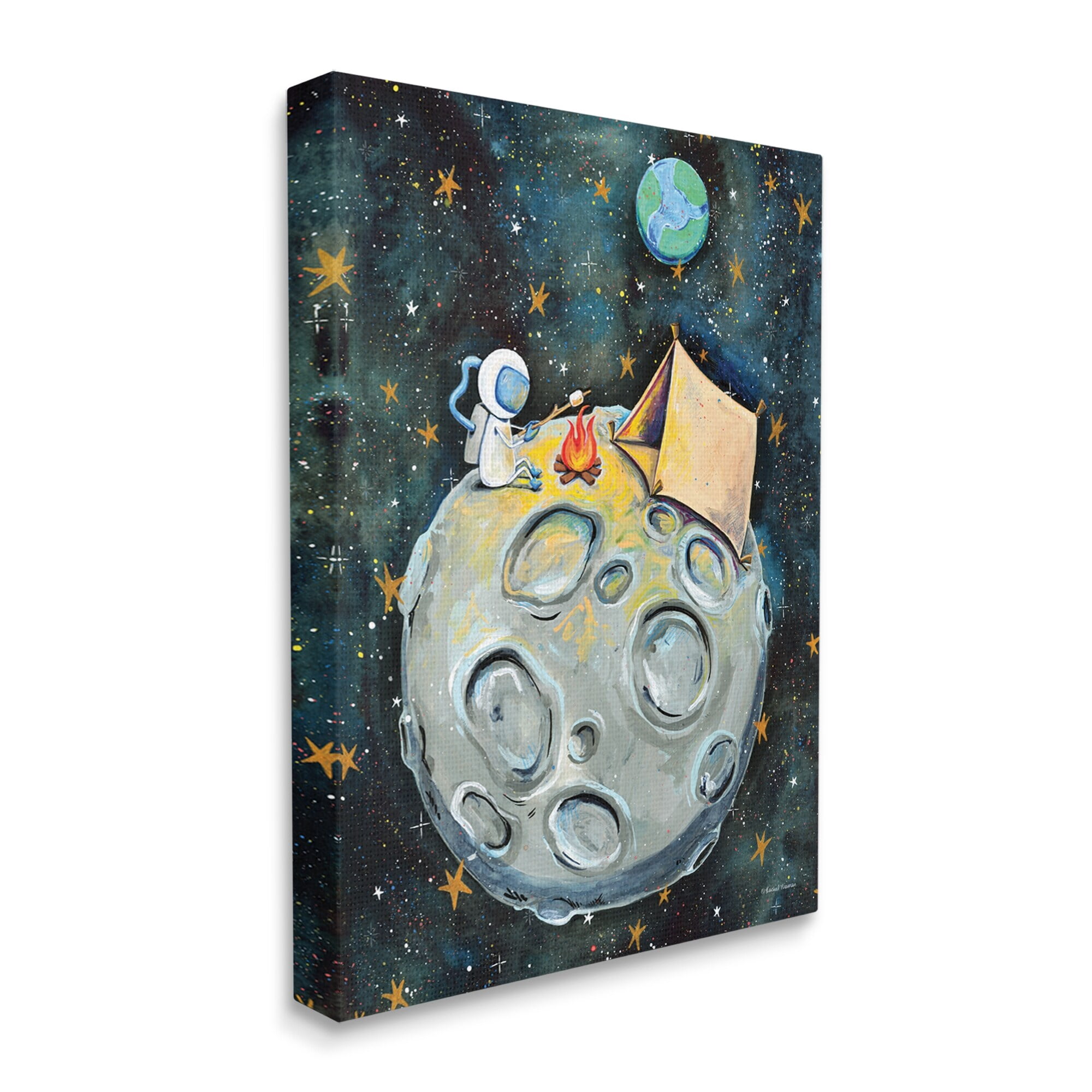 Stupell Industries Astronaut Camping Moon Whimsical Stars Outer Space Canvas Wall Art, 30 x 40, Design by Rachel Nieman