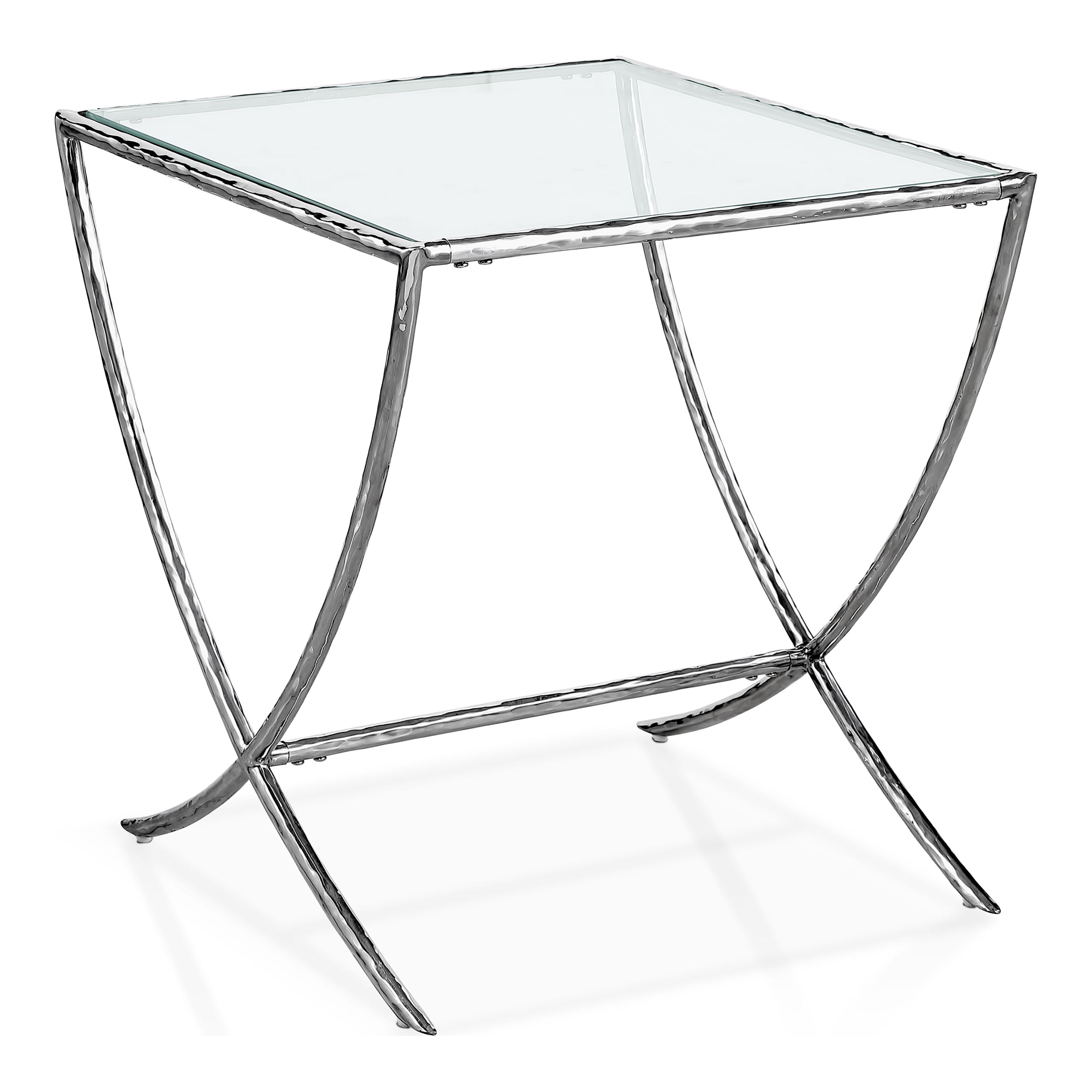 Furniture of America Zayen Modern Stainless Steel End Table with Tempered Glass Top, Chrome