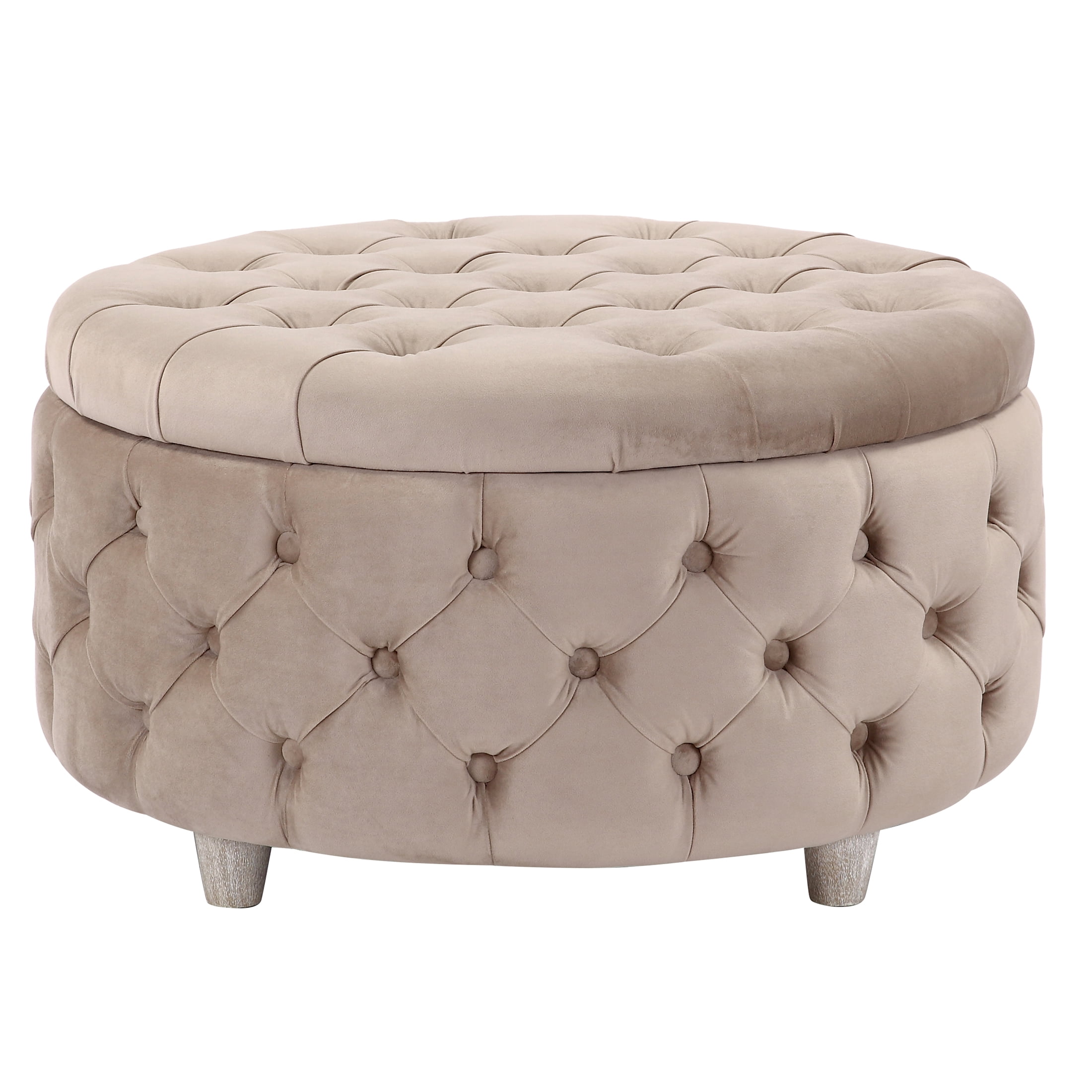 Wordford Round Velvet Tufted Storage Ottoman, Velvet Taupe - Walmart.com