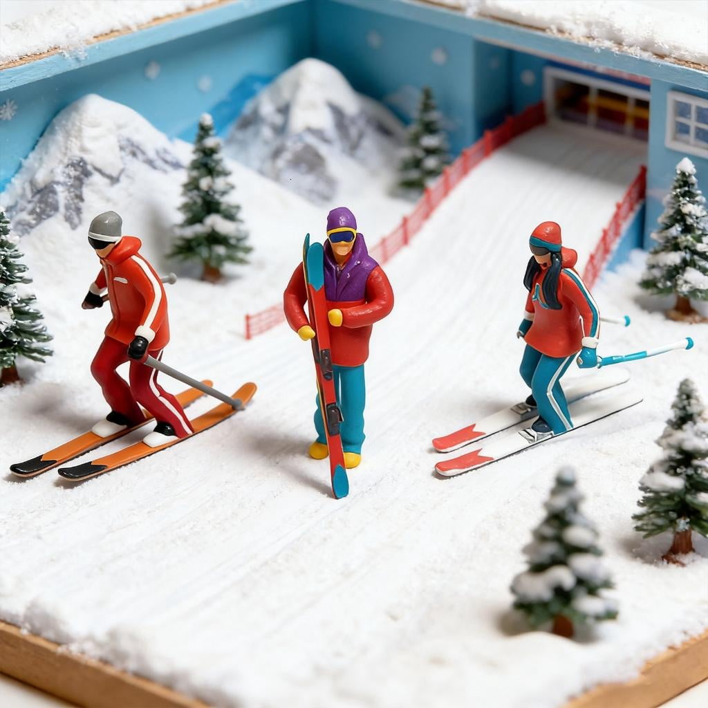 1:64 Scale Hand Painted Miniature Figure Realistic Miniature Skiing People Figure Model for Photography,Collectors