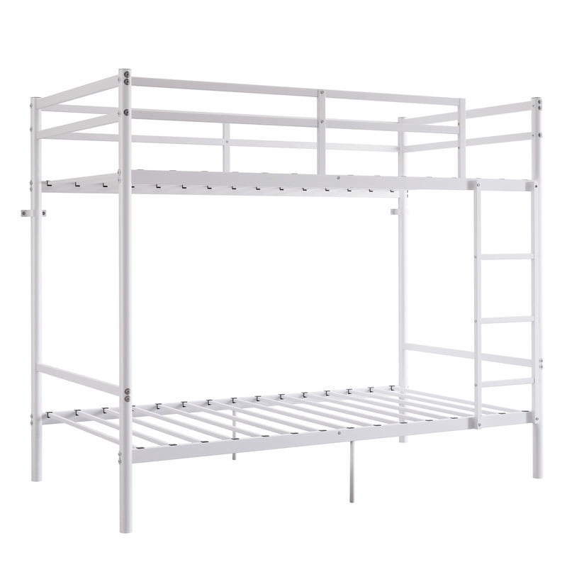 Twin Over Twin Metal Bunk Bed with Ladder, High Guardrails, Built-In Under Bed Storage Space, Sturdy Iron Frame, Noise-Reduced Design
