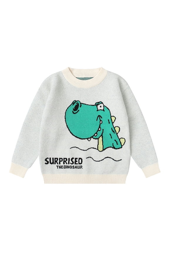 Kids Boys Pullover Sweater for Baby Toddler Knitted Sweater for 2-6Y Cartoon Dinosaur Long Sleeve Crewneck Warm Autumn Winter Sweater