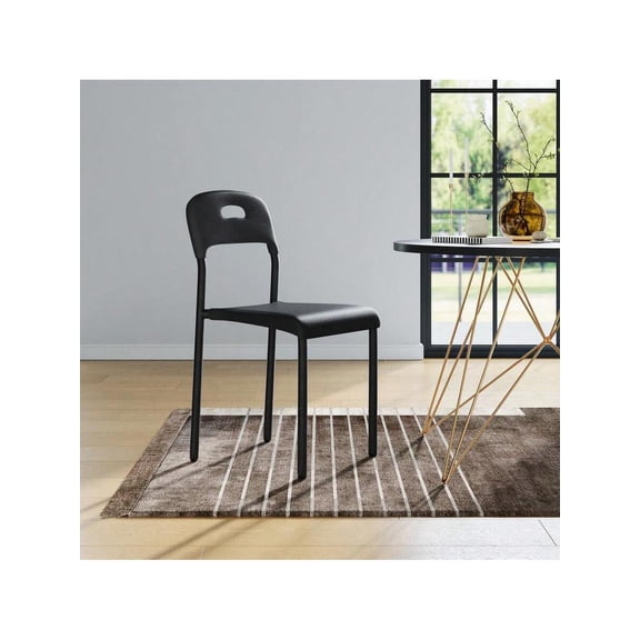 Black Stackable Dining Chair With Plastic Seat And Back, Metal Legs, Easy Assembly For Indoor Use