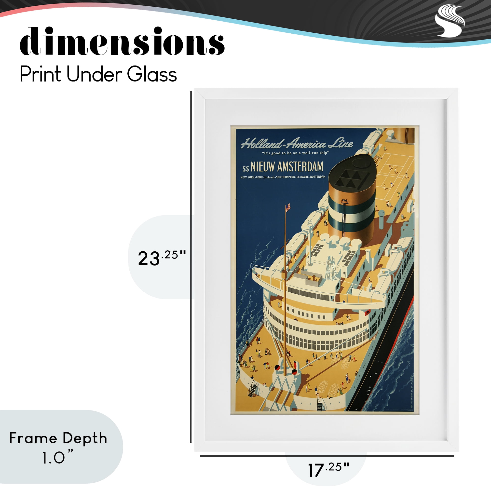 Stupell Industries Nieuw Amsterdam Cruise Ship White Framed Print Under Glass, design by Vintage Posters