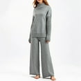 thumbnail image 5 of Jinhomg Thick Knitted Cotton Set for Women 2 Piece Thermal Comfy Fall Winter Outfits Casual Long Sleeve Turtleneck Tops with Elastic Waist Wide Leg Pants Winter Saving Gray Free Size, 5 of 6