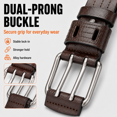 thumbnail image 4 of TRISJEM Men's Double Prong Belt, Big & Tall 39"-41" Waist, Textured PU Leather Belt with Breathable Elongated Slots, Adjustable Casual Work Belt for Jeans Work Pants, Black Dark Brown Orange, 3 Color, 4 of 8