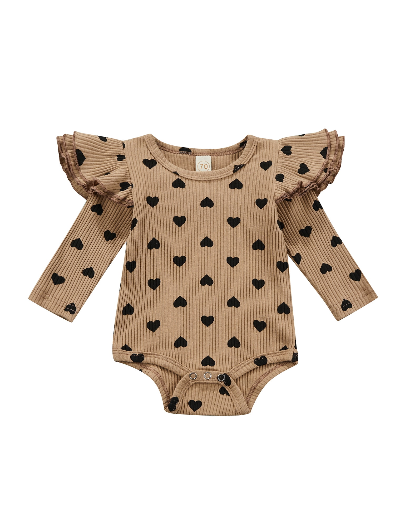 Infant Newborn Baby Girls Long Sleeve O-Neck Heart Print Ruffles Romper Bodysuit 