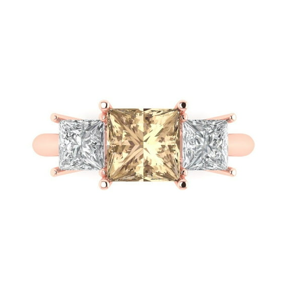 Clara Pucci 14K Rose Gold 2.5ct YellowMoissanite Three-Stone Ring for Women