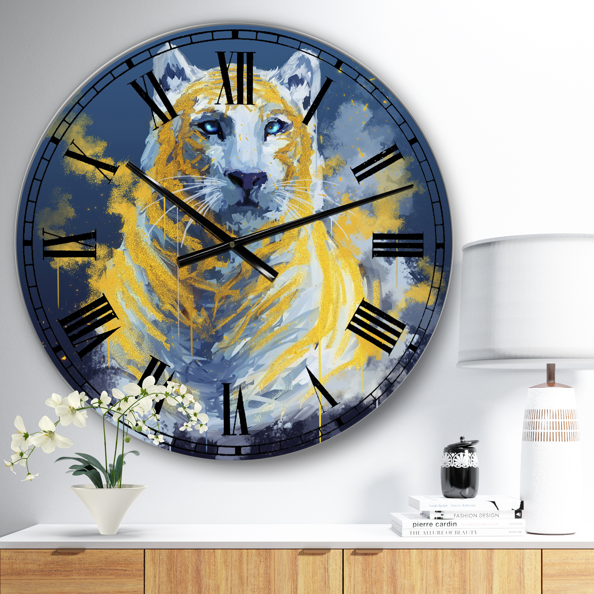 Designart Oversized Blue Analog Round Modern Wall Clocks, CLM25862-C23