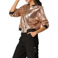 thumbnail image 1 of CHAQUETA DE LENTEJUELAS PARA MUJER INSPIRE CHIC CIERRE CON CREMALLERA BOLSILLOS OCULTOS CHAQUETA BOMBER L ROSA ORO, 1 of 8