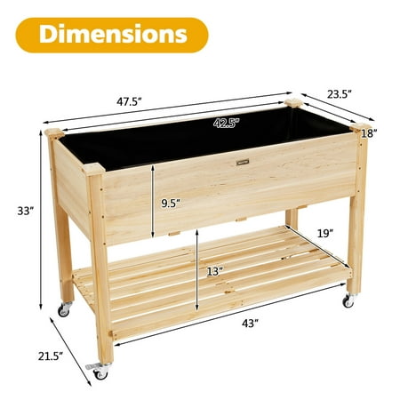 Gymax Raised Garden Bed Wood Elevated, Raised Garden Bed Wood Dimensions