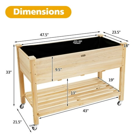 Gymax Raised Garden Bed Wood Elevated Planter W Lockable Wheels Shelf Liner Canada Gymax Raised Garden Bed Wood Elevated, Raised Garden Bed Wood Dimensions