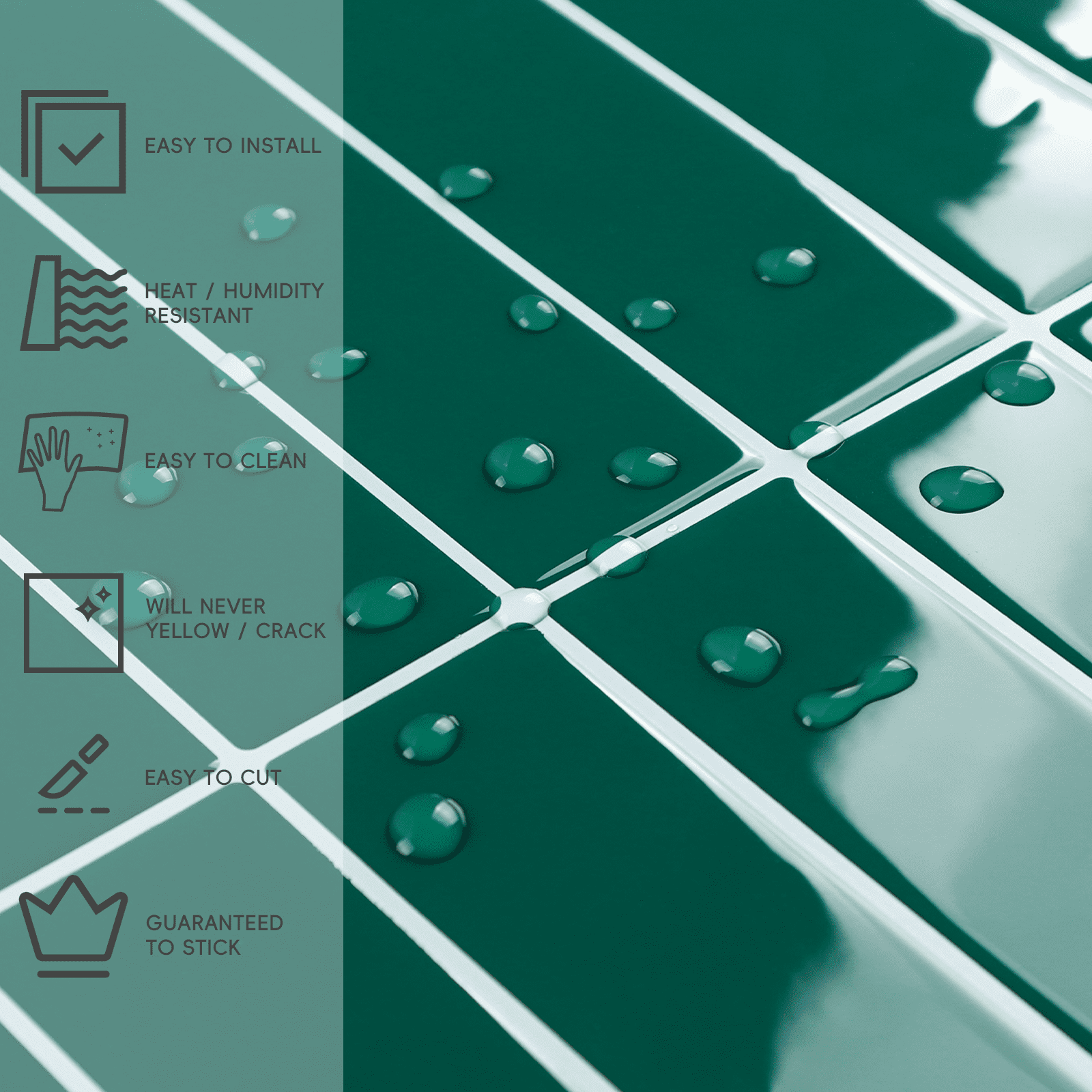 Green Peel and Stick Backsplash Tiles, 12" x 12" Self Adhesive Peel and Stick Wall Tiles for Kitchen Bathroom