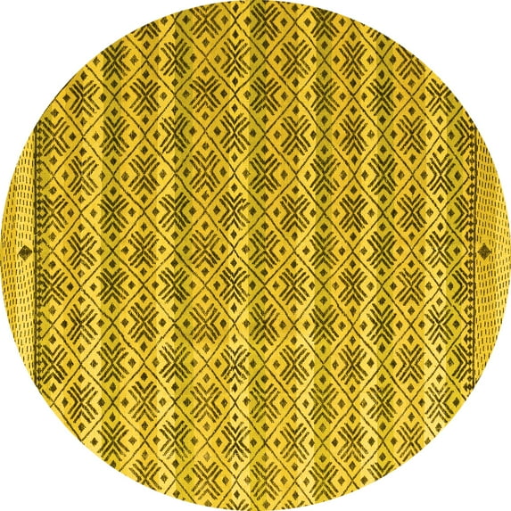 Ahgly Company Machine Washable Indoor Round Abstract Yellow Modern Area Rugs, 5' Round