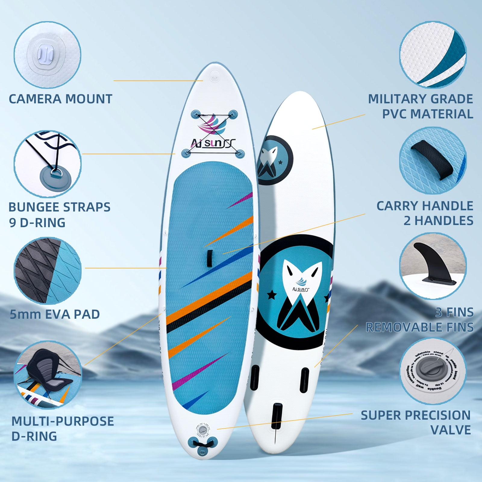 AISUNSS Inflatable Paddle Board, 10.6ft Adult Stand Up Paddle Board with EVA SUP Accessories