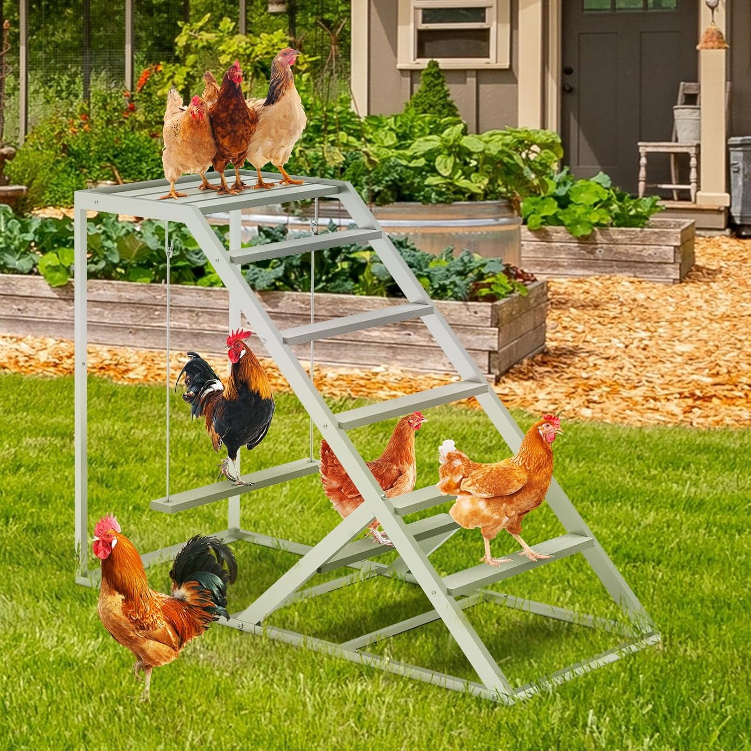 Chicken Coop Perch With Swing & Ladder - Wooden Roosting Bars For ...