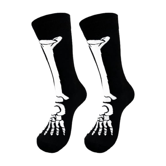 Voska Unisex Halloween Skeleton Cartoon Mid Calf Socks Breathable Ribbed Comfortable Fall Daily Socks