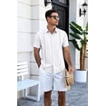 thumbnail image 2 of COOFANDY Men's Relaxed Fit Button-Up short Shirt with Decorative Stripes - Casual and Office Wear, 2 of 9