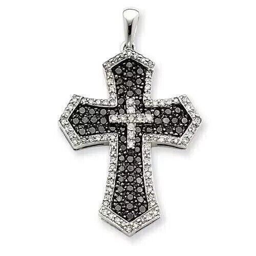 2.00 Ct Round Cut Lab-Created Black Diamond Cross Pendant 14K White Gold Plated