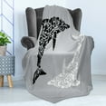 thumbnail image 4 of Dolphin Soft Flannel Fleece Blanket, Monochrome Subaquatic Design with Floral Details on Greyscale Background, Cozy Plush for Indoor and Outdoor Use, 60" x 80", Pale Grey Black White, by Ambesonne, 4 of 5
