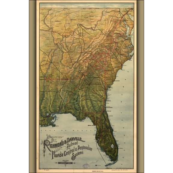 24"x36" Gallery Poster, Washington and Old Dominion Railroad Map c1893