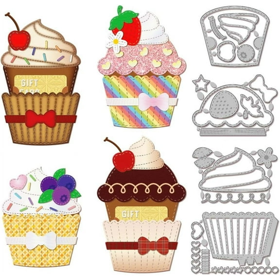 3D Cupcake Gift Card Holder Cutting Dies for Card Making Dessert Cut Die for DIY Scrapbooking Journal Embossing Paper Craft Decor Stainless Steel Color